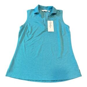 NWT Walter Hagen Women's Clubhouse Scallop Sleeveless Polo, Blue Splash Small